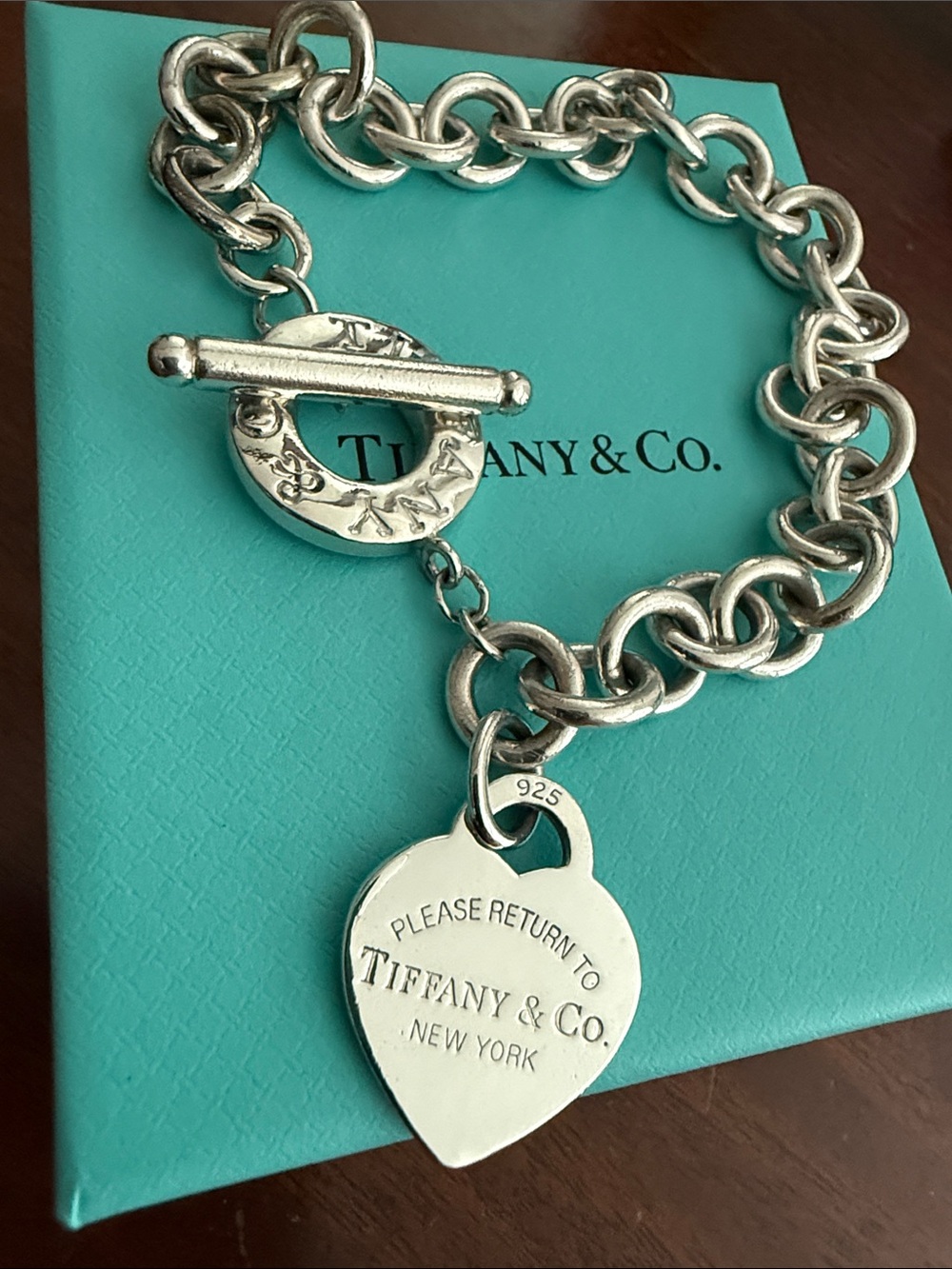 9.5” Tiffany & Co. Sterling Silver Heart Tag Toggle Bracelet - Silver